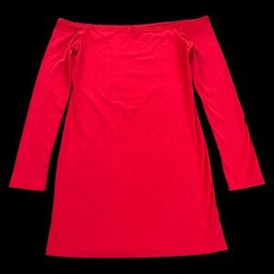 Women's Red Off-Shoulder Long Sleeve Tiny Bow Bodycon Mini Dress, L